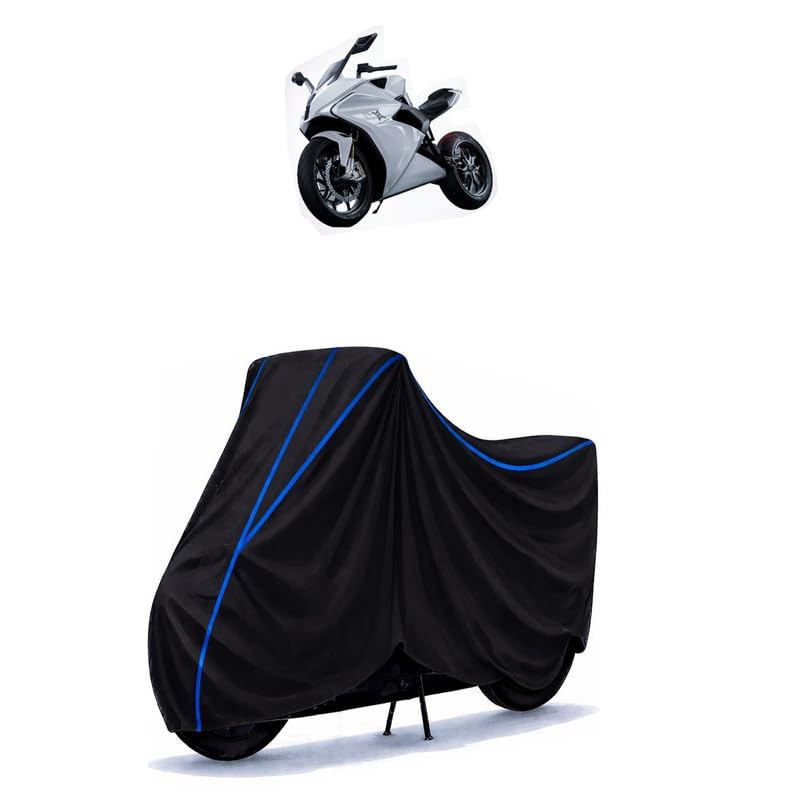 Image of ONE BS6 Bike Cover Water Resistant Universal Motorcycle Rain | Heavy Duty UV Protection, Dust, Scratch Indoor Outdoor All Weather with Black Blue Piping Elastic