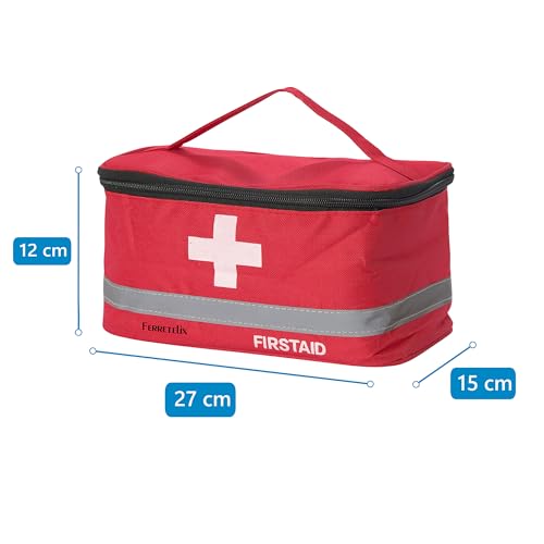 FERRETELIX® Botiquin neceser REFLECTANTE ROJO primeros auxilios con dotacion 26 cm x 14 cm x 14 cm Completo Emergencia, Para Viaje y Acampada, Hogar, Coche, Supervivencia, Excursión, Montaña - imagen 4