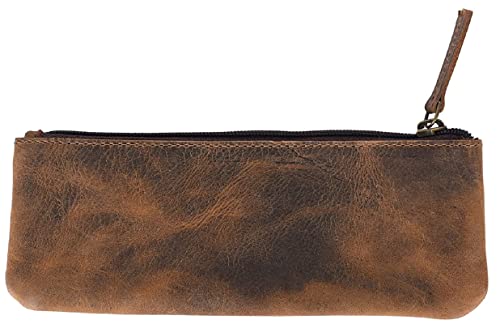 Image of Contacts Genuine Leather Small Pouch Multipurpose Utility Bag Zipper Pencil Pouches Holder Aesthetic for Adults Men Women Boys Coin Purse Money I Pen I Key I Tool Jewelry Bag - Hunter Brown