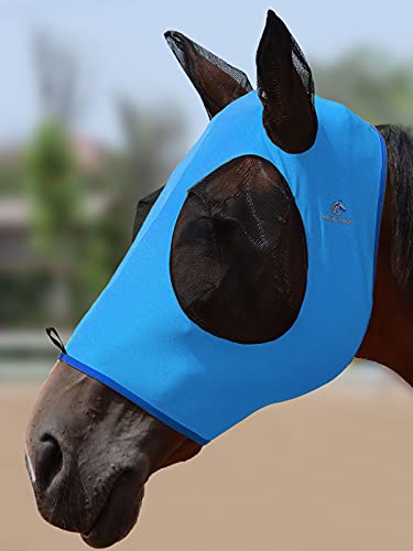 Mask Tech Máscara de mosca de cavalo Tecido respirável com proteção UV malha macia para cavalo azul