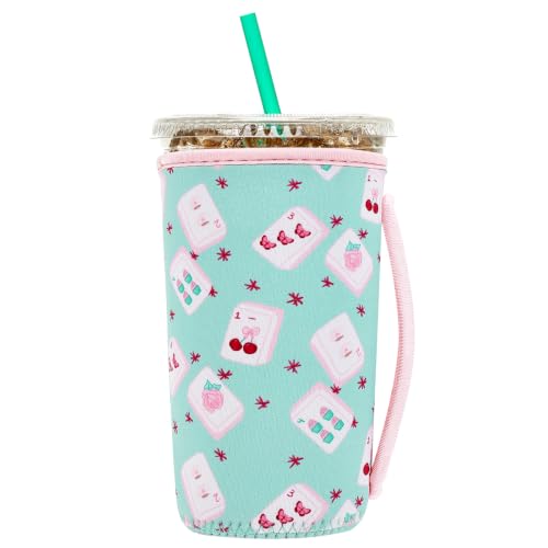 Image of Insulated Neoprene Cup Sleeve for Iced Coffee & Cold Soda - Reusable & Sweatproof, Keeps Drinks Cold Longer, Coffee Coolie for Hot & Iced Drinks (Mahjong, Large: 32oz)