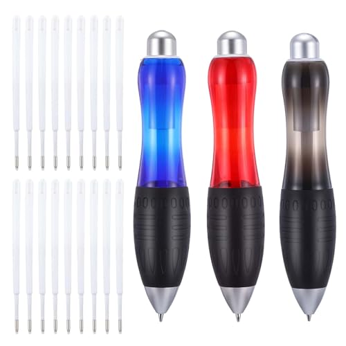 HJZHII Lot de 3 grands stylos à bille avec cordon - 3 couleurs - Stylos lestés - Stabilité d'écriture avec 18 mines de rechange - Stylos épais pour...