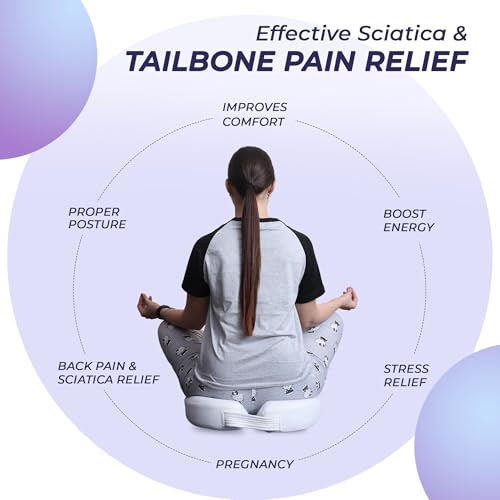 Image of Billebon Orthopedic Coccyx Seat Cushion for Tailbone & Sciatica Pain Relief| High-Density Memory Foam Chair Cushion for Hip & Lower Back Support| Ergonomic for Office| Car & Home - White