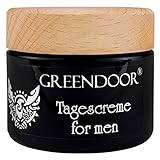 GREENDOOR Tagescreme für Männer 50ml, Creme zieht optimal ein, schützt, fettet nicht, ohne Fettglanz, Naturkosmetik vegan, Gesichtscreme, Feuchtigkeit für Gesicht, mit Alge, Bio Jambu, Vollholzdeckel