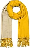 styleBREAKER Damen Schal in edler 2-Face Optik mit Fransen, 2 Farbig, Wendeschal, warme Winter Stola mehrfarbig 01017137, Farbe:Curry-Grau