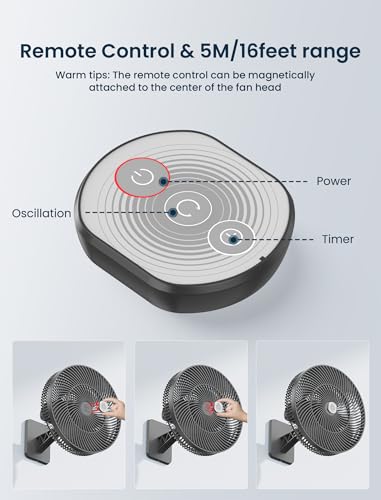 Image of Shinebella 12 Inch Wall-Mounted Oscillating Fan with Remote - 4 Quiet Speeds, 90 Rotation, Timer for Bedroom, RV, Bathroom,Includes Adapter & 8.2ft Cord, Easy to Clean, Adjustable Tilt, Home Cooling