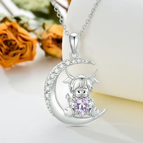 Image of PROESS Animal Birthstone Necklace 925 Sterling Silver Otter /Axolotl /Hippo /Elephant /Dachshund /Monkey /Red Panda Pendant Necklace Animal Birthstone Jewelry Gifts for Women