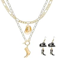3 PCS Cowgirl Accessories for Womens Clothing Accessories, Cowboy Boots for Women Necklace Earring, Suitable for Western Themed Parties and Ranch Gatherings, Paired with Denim Clothing