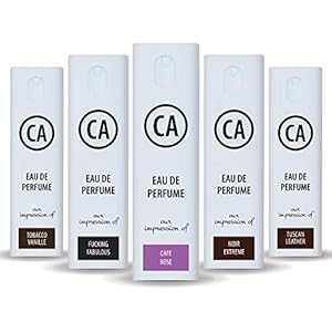 CA Perfume Designer Perfume Discovery Set For Men Impression of ( Tobacco Vanilla + Tuscan Leather + Noir Extreme + Café Rose + F.Fabulous) Fragrance Body Oils Travel Size Perfume Spray ( 0.3 Fl Oz/10 ml) x5