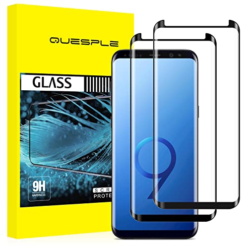 QUESPLE [2 Pack Screen Protector for Samsung Galaxy S9 5.8 Inch HD Clear Tempered Glass Easy Installation High Sensitivity Case Friendly