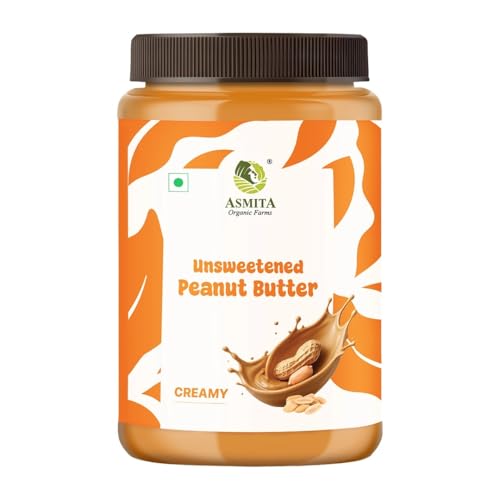 Image of Asmita Organic Farms Creamy Peanut Butter Unsweetened 900g | Made with Roasted Peanuts | No Added Sugars or Salt | High Protein Spread | Cholesterol & Trans Fat Free | Healthy Breakfast Spread