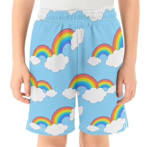 Colorful Rainbows Athletic Shorts with Zipper Pockets, Youth Boys Athletic Running Shorts for Summer2