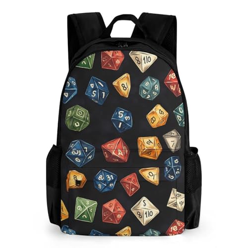 D And 20 Dice Dungeons Travel Backpack Casual Daypack Shoulder Bag with Adjustable Shoulder Straps for Men Women