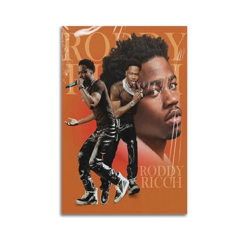 Roddy Ricch stampa della copertina dell'album con autografo, copertina dell'album musicale, pop hip hop, cantante rap, star, poster estetico da parete su tela per ragazze e ragazzi, decorazione per