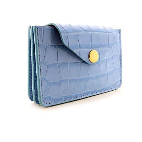 Womens Small Compact Card Case Luxury Genuine Leather Pocket Wallet Ladies Mini Purse (Blue)
