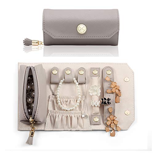 Vlando Viaggio Small Jewelry Case Box, Travel Essential Accessories for Women, Gifts for Travelers Couples Mom Friends, Bridesmaid A. Grey