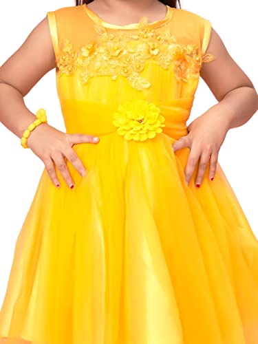 Image of Aarika Girls Yellow Colour Polyester Self Design Frock