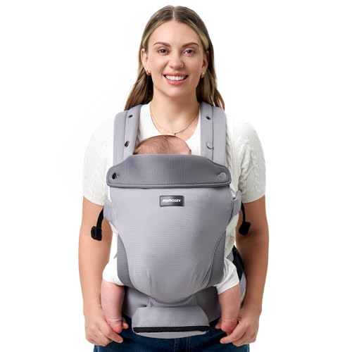 Image of Momcozy Newborn Baby Carrier - Ergonomic, Cozy and Lightweight Carrier for 7-24lbs, Adjustable Neck Support with Sunshield, Breathable Airmesh Perfect for Summer Outing, Light Purple