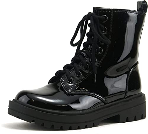 Soda Women Combat Army Military Motorcycle Riding Platform Lug Boots Side Zipper Firm-S Black Patent 7.52
