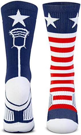ChalkTalkSPORTS Lacrosse Youth Woven Mid-Calf Socks | USA | Red & White & Blue