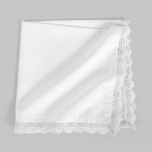 Image of FINGERCRAFT Cloth Napkins Set of 6, 20x20 Inch, 100% Cotton Table Napkins with Premium White Lace Edge, Reusable Washable Dinner Napkins for Wedding, Festive Dining, Parties & Home Decor (White)