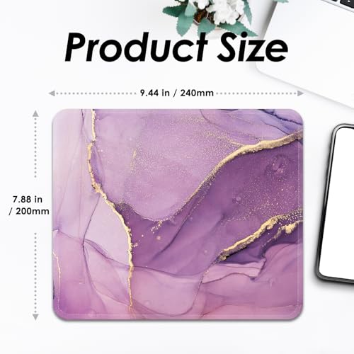 Image of FROGIGO Mouse Pad with Stitched Edges - Elegant Marble Mousepad for Women, 9.25 x 7.75 inch Washable Square Desk Pad, Non-Slip Rubber Base, Office Home Laptop Accessories - Violet Marble