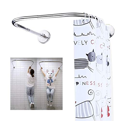 Barra de Cortina de Ducha Extensible en Forma de U Curvada Sin Taladro Barra de Cortina Telescópica de Ducha para Baño,Barra de Suspensión de Cortina de Baño de Acero Inoxidable 100% a Prueba de Óxi Cover