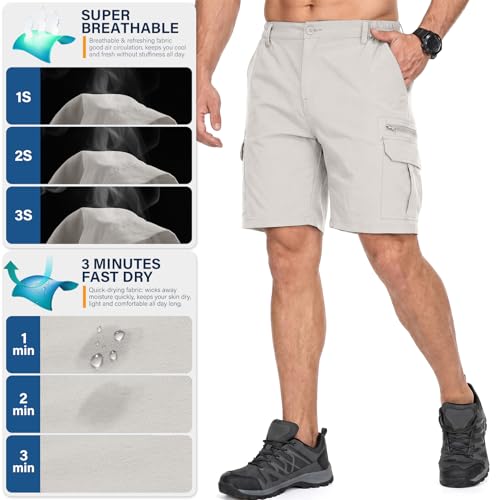 Image of Jessie Kidden Mens Cargo Shorts Expandable Waist Quick Dry Hiking Shorts