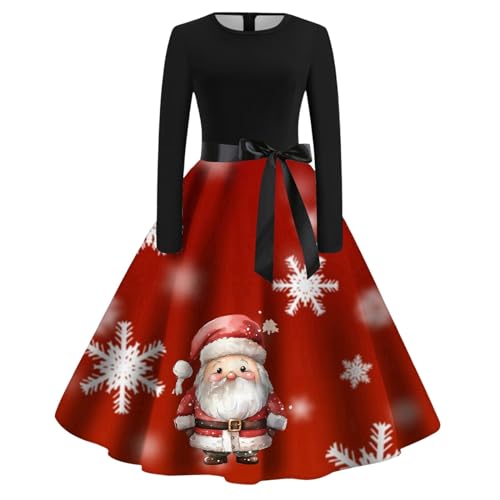 Robe de soirée rétro à manches longues pour femme élégante au col rond