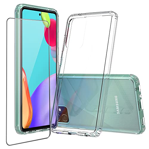 Niopiee for Samsung Galaxy A52 5G Case Crystal Clear Slim Hard Case Hybrid Shockproof Bumper with Tempered Glass Screen Protector Full Body Anti-Yellow Anti-Scratch Phone Protective Cover