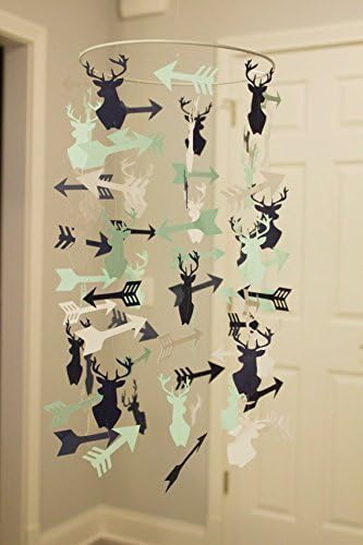 Mint and Navy Deer Head and Arrow Crib Mobile