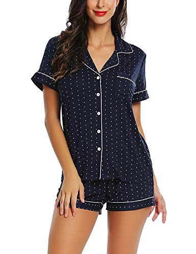 Image of Cherrydew Women Bamboo Viscose Super Soft Comfy Summer Cooling Short Sleeve Button Down Pajama Shorts Set S-XXL