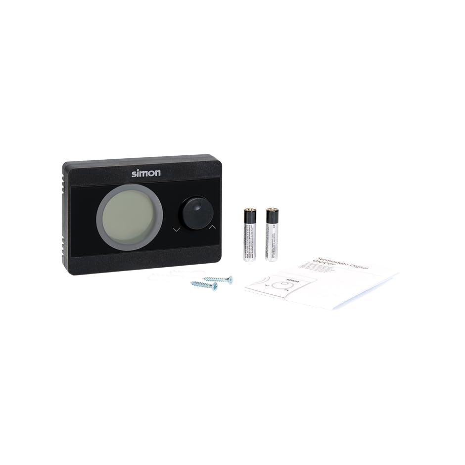 SIMON – Termostato Digital ON/Off, Compatible con Sistemas de Calefacción y Aire Acondicionado, 5°C y 30°C, Pantalla Retroiluminada, Control Sencillo en Superficie, Color Negro