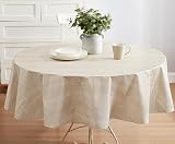 Newbridge Vinyl Flannel Backed Tablecloth, 60 x 84 Inch Oval, Taupe Moire Wavy Solid Design, Heavyweight Indoor Outdoor Waterproof Table Cover, Easy Care Wipe Clean