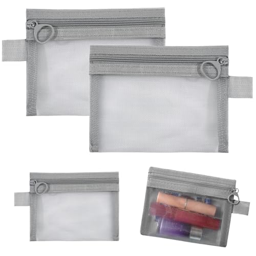 メッシュポーチ 化粧品ポーチ 4枚入り ブラック/グレー M Sサイズ メイクポーチ 収納バッグ 旅行 出張用 軽量 持ち運び便利 防湿防塵 メッシュ透け見える 取り出し楽々 (グレー)