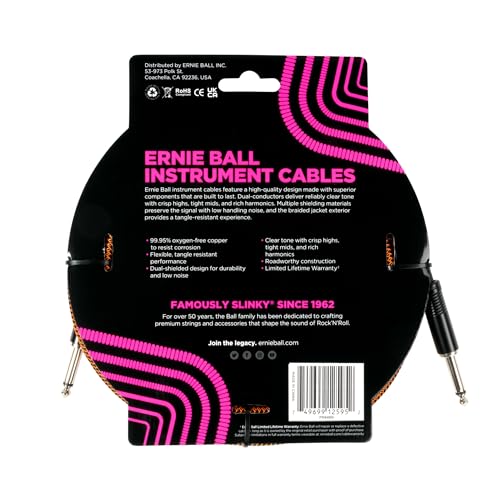 Image of Ernie Ball Braided Instrument Cable Straight /Straight 18ft - Pumpkin Pie