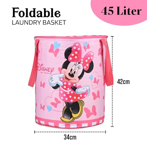 Image of Urbane Home Pack of 3 Foldable Dirty Clothes 45L Laundry Basket With Handles | Baby Unwashed Dress Bin /Storage Box | Disney Minnie - Pink