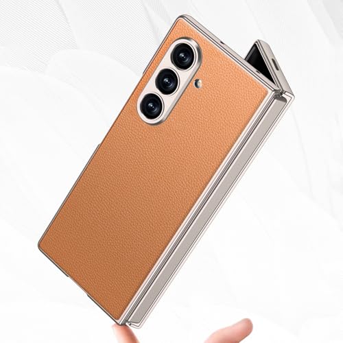 Coque Galaxy Z Fold 7 anti-traces étui cuir orange fin