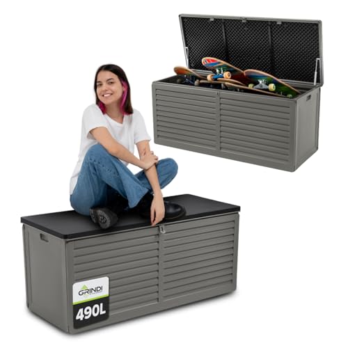 Grindi - Aufbewahrungsbox mit Deckel - Auflagenbox Columba - Gartenbox - Kissenbox 490 L - Outdoor Schrank - Paketbox - Sitzbank mit Stauraum - Gartenhaus - Geräteschuppen - Truhe mit Deckel