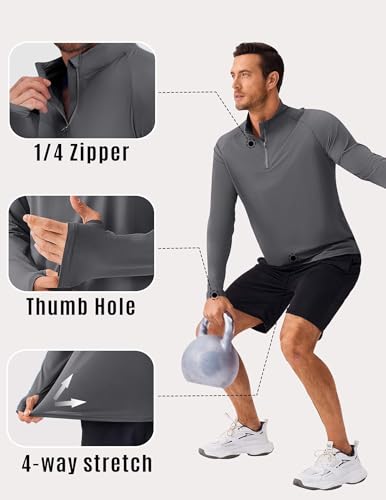 PINSPARK UV Long Sleeve Shirt for Men Quarter Zip Pullover Lightweight Rash Guard with Thumb Hole Quick Dry Workout Shirts3