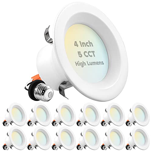 LUXRITE 4 Inch LED Recessed Can Lights, 14W=75W, 950 Lumens CRI 90, 12 Pack