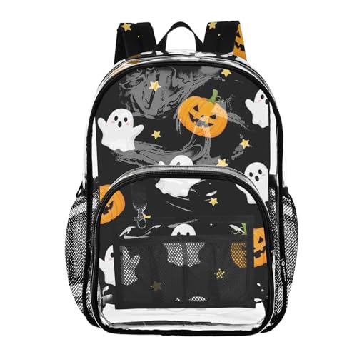 Travel Clear Bags for Women Boys Backpacks for Girls Approved Transparent Bag Cute White Ghosts Halloween Black