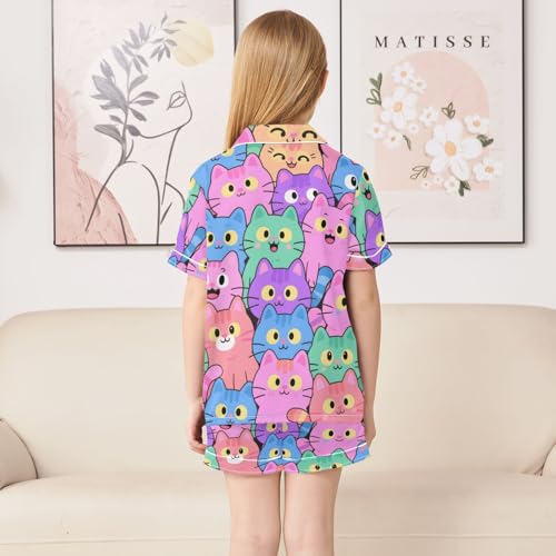 Girls Sleepover Pajama Set Cute Cartoon Pajama Set Shorts for Big Boys Play Wear 5-6Y Cute Cartoon Cat Color4