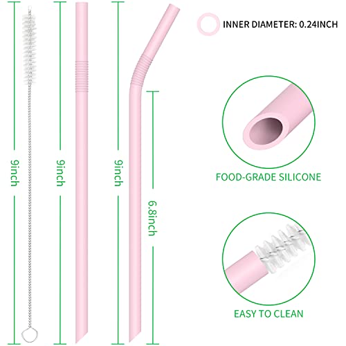 12-Pack Reusable Silicone Straws With Travel Case, Urekt 9 Inch Flexible Silicone Drinking Straws For 20 - 30 Oz Yeti Tumblers, Bpa Free, No Rubber Taste, 4 Cleaning Brushes #TOP2