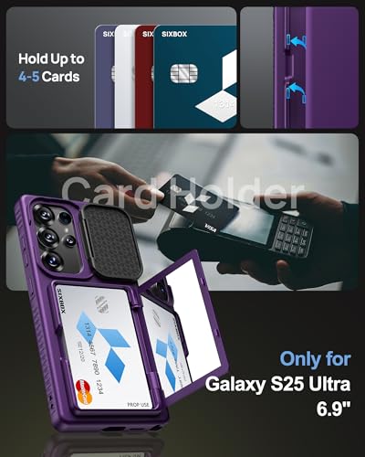 Image of for Samsung Galaxy S25 Ultra Case Wallet with Stand, Built-in [2 Pack] Screen Protector & Card Holder & Camera Cover, Military Grade Drop Protection Phone Case for S25 Ultra 6.9 inch, Dark Purple