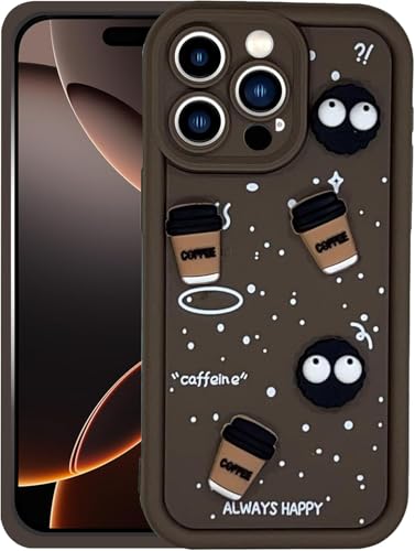 Image of GoldKart Back Case Cover Compatible for iPhone 16 Pro Max | Cute Fun Cartoon 3D Ball Coffee Silicone Case | Full Body Protection Back Cover for iPhone 16 Pro Max - Brown