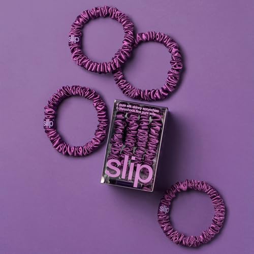 Image of Slip Silk Hair Ties - Skinny Silk Dark Purple Scrunchies, No Damage, No Crease, Anti-Breakage |100% Mulberry Silk | All Hair Types | Made with Proprietary Slipsilk | Set of 4