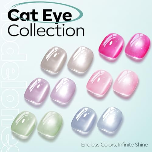 Image of modelones Green Cat Eye Gel Nail Polish Blue Turquoise Gel Polish Jelly Glass with Magnet Holographic Glitter Shimmer Translucent Sheer Color Magnetic Nail Polish 15 ML
