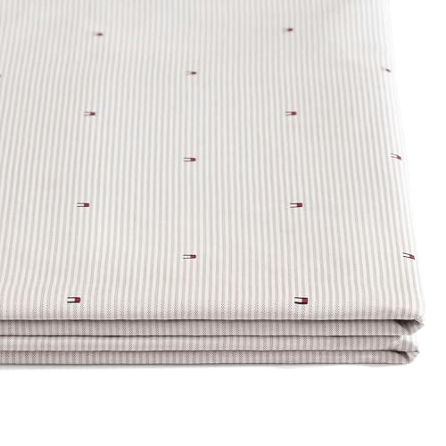 Image of TOMMY HILFIGER - Queen Size Sheets Set, Crisp & Tailored Sheets w /a Naturally Smooth Cotton Percale Lightweight Feel - Bed Sheets w /Matching Pillowcases & Fitted Sheet (Ithaca Flag Stripe Beige)