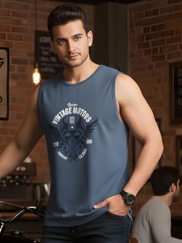 Image of Rigo Stylish Cotton Printed Vest for Men | Round Neck,Regular Fit, Sleeveless T-Shirt Vest for Men | Casual Innerwear Sando for Men & Boys - Perfect for Workouts Gym, Vacations, and Beaches